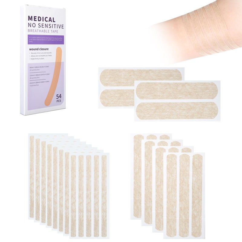 Wound Closure Strips 54 Strip 16 Packs Emergency Laceration Closures Skin Closure Device Breathable Strips for Lacerations Cuts Sutures